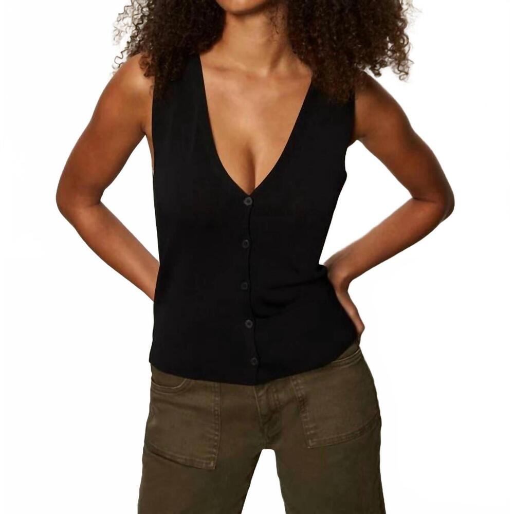 NEW SANCTUARY knitted button front top in black